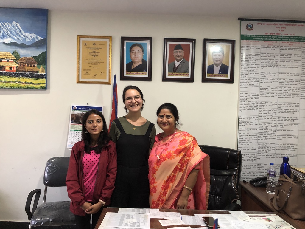 Meeting the acting mayor of Dharan Ms. Manju Bhandari (with research assistant Parbati Pandey