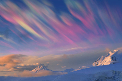 Stratospheric clouds over the Arctic.