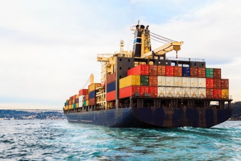 Container ship arriving in Australian port