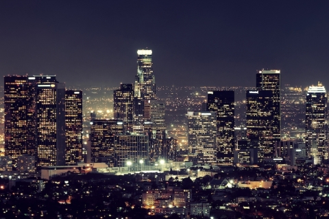 los angeles downtown buildings at night