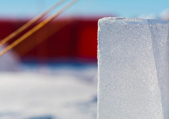 A close-up of an ice core at a campsite in Antarctica