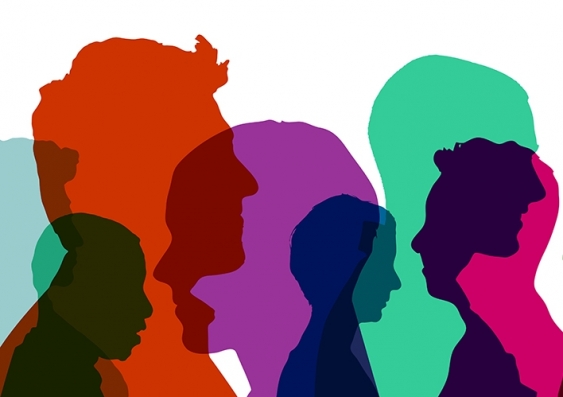 Colourful silhouettes of people in profile