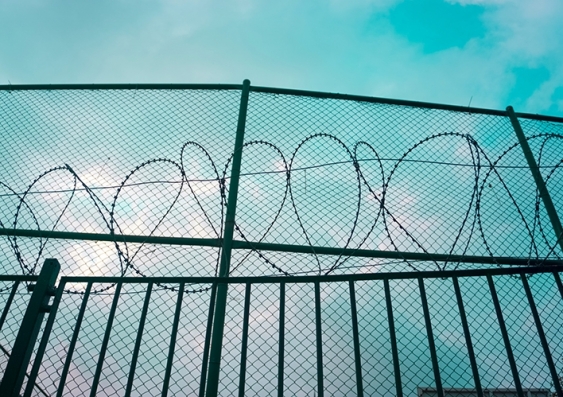 A wire fence with barbed wire on top