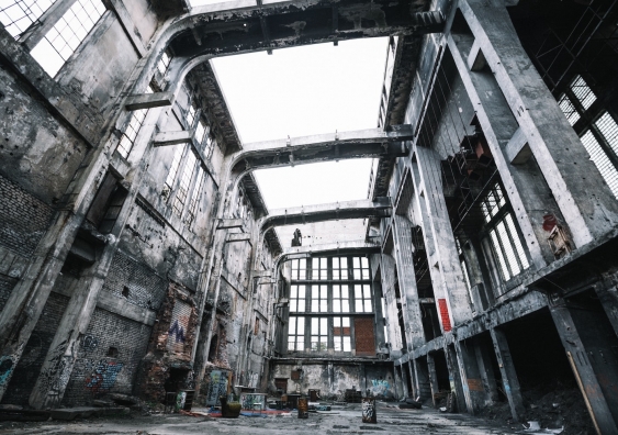 An abandoned warehouse ruin
