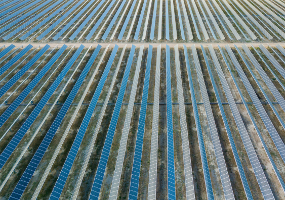 arrays of solar panels for a renewable energy solar farm