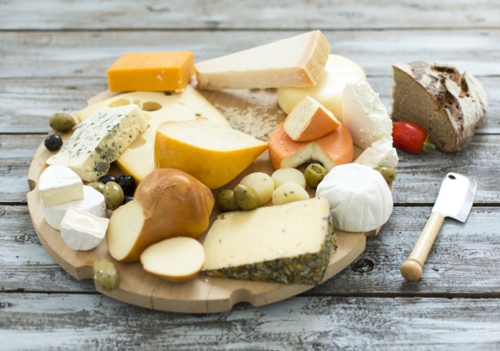 cheese platter with different sorts of cheese