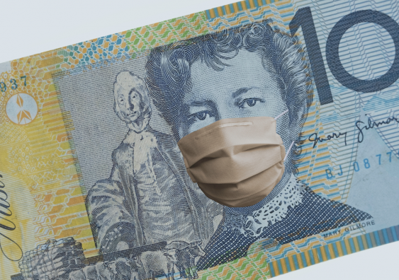 Australian 10 dollar bill with face mask.
