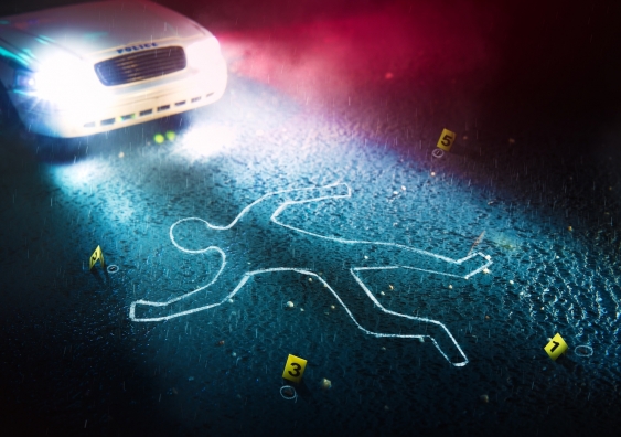 crime scene with body outline