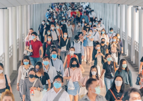 crowd wearing masks