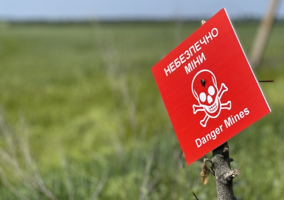 Danger mines sign in a field