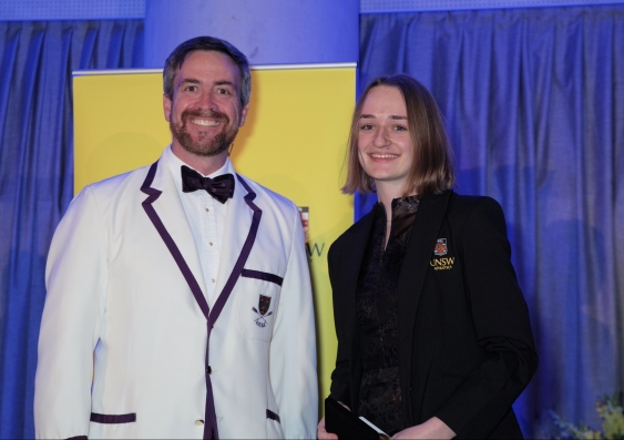 UNSW Vice-Chancellor and President Professor Attila Brungs with Blues award winner Anastasia Williams