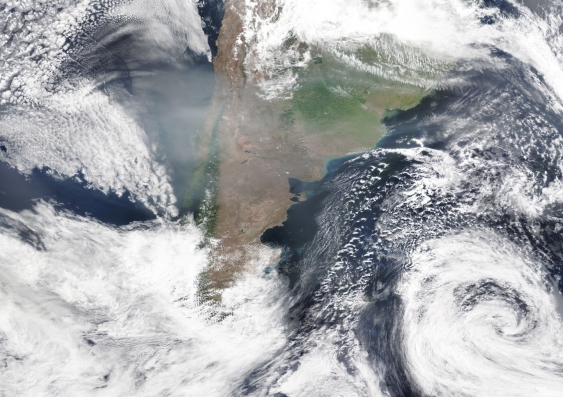 satellite image of bushfire smoke over south america