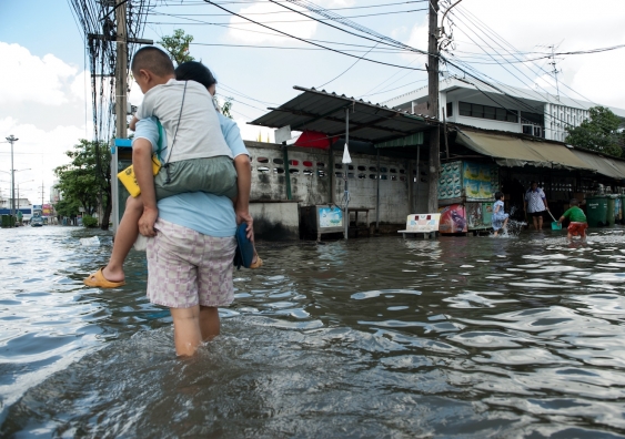 heavy flooding from monsoon rain samutprakarn near bangkok thailand