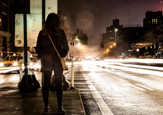 Women in city at night