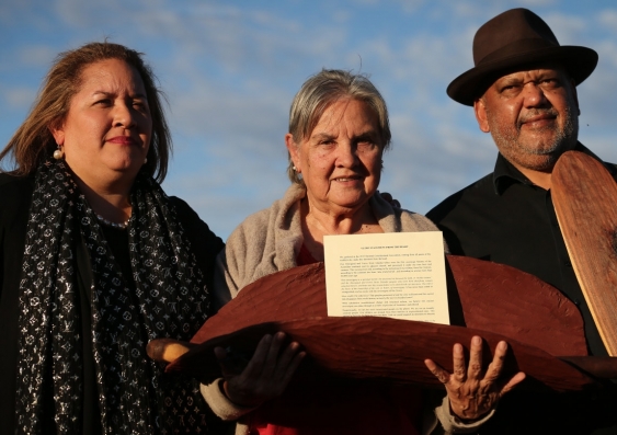 Megan Davis, Pat Anderson and Noel Pearson with Uluru Statement