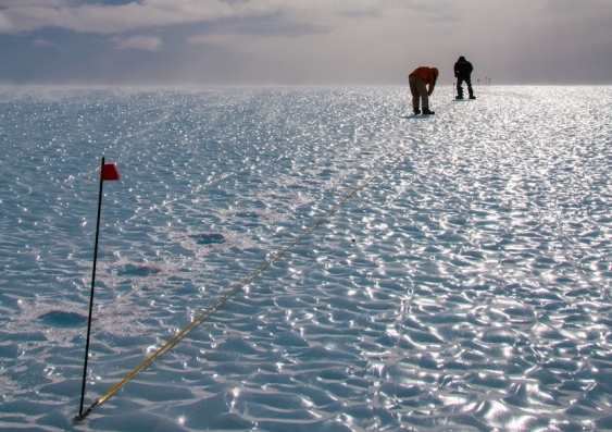 Researchers working at the Patriot Hills Blue Ice Area of Antarctica 