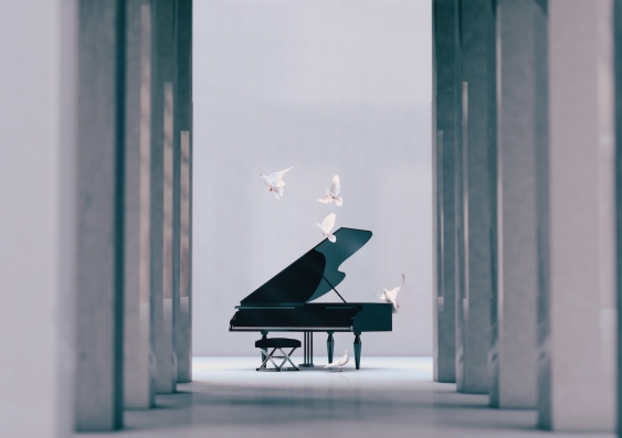 piano in empty interior