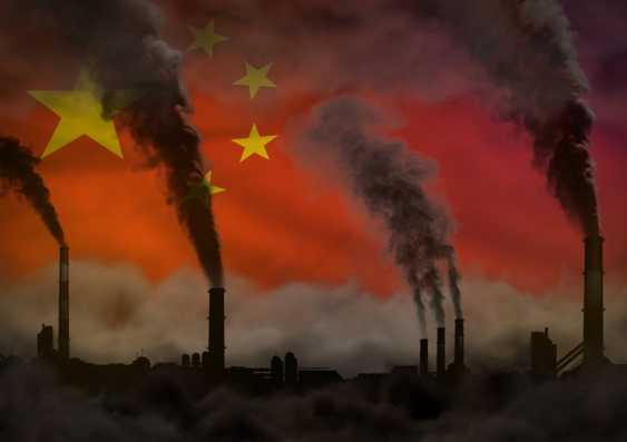 Polluting factories with China flag