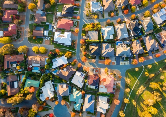 Aerial view of Australian suburban properties