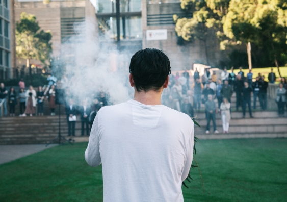 Smoking ceremony conducted on campus after a Welcome to Country
