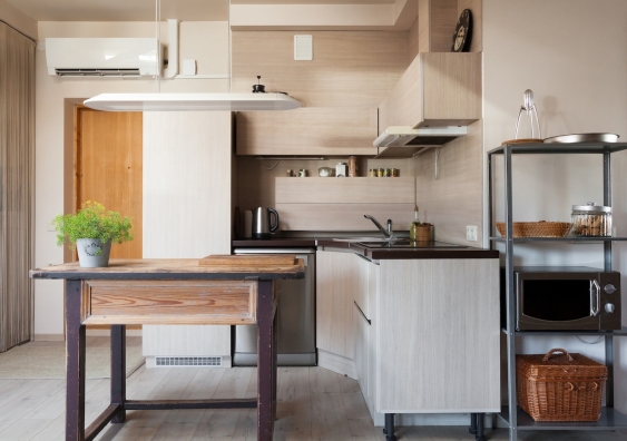 tiny kitchenette in a modern studio apartment