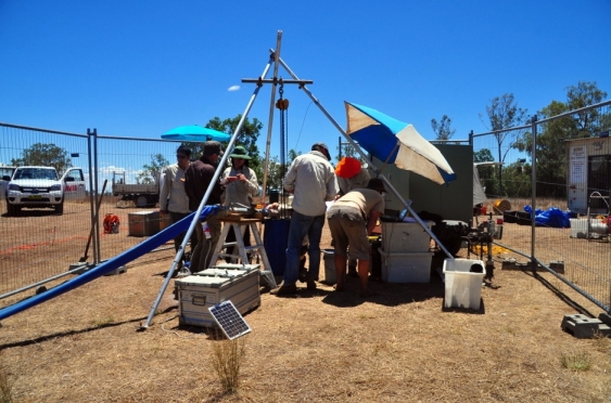 A team extracting groundwater