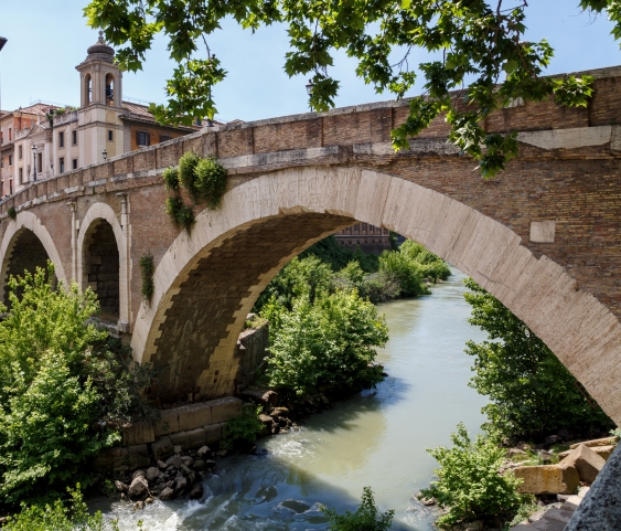 The Pons Fabricius bridge over the River Tiber in Italy.