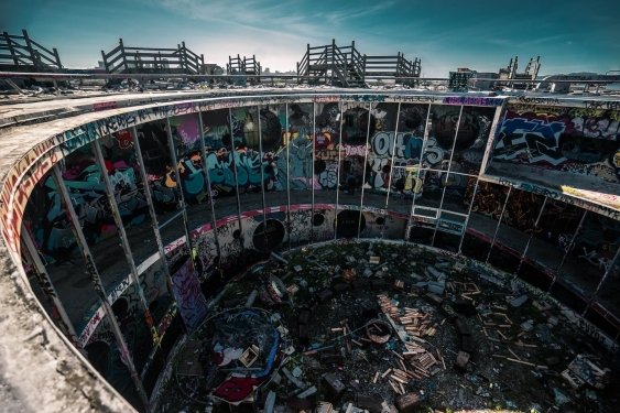 aerial view of an abandoned building treasure island