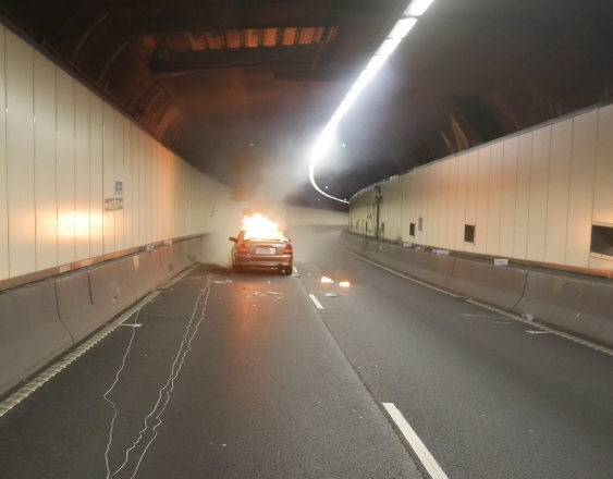 Detonation of a car during controlled fire safety test in Sydney Harbour Tunnel