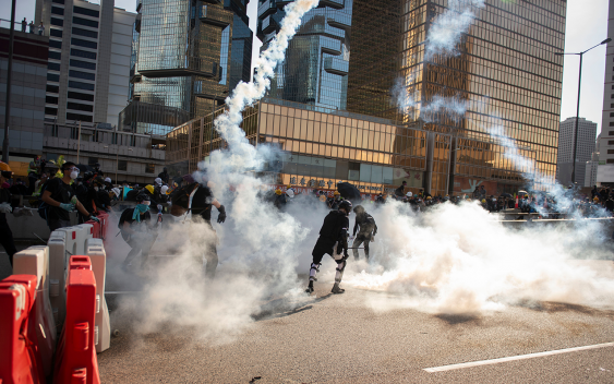 Hong Kong violent protests tear gas