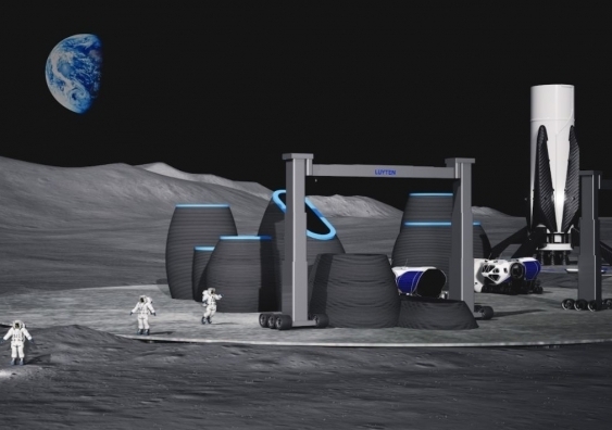 illustration of 3d printed structures on the moon