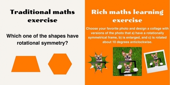 A comparison between traditional geometry question and rich maths learning exercise