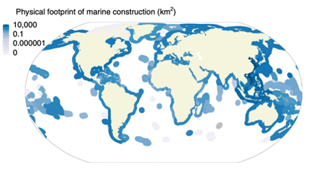 physical footprint of marine construction (km2)