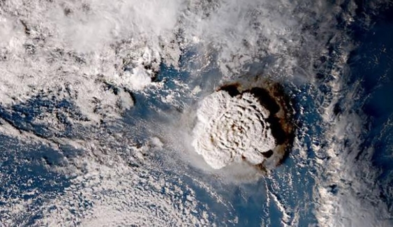 satellite image of the vast volcanic eruption in tonga on january 15
