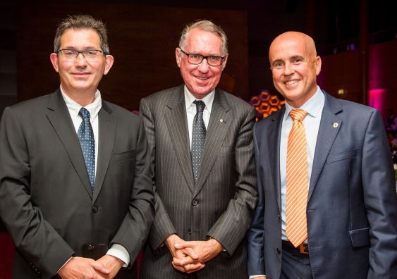 UNSW President and Vice-Chancellor Ian Jacobs, Chancellor David Gonski, and GIE Director Adrian Piccoli. Photo: Anna Kucera