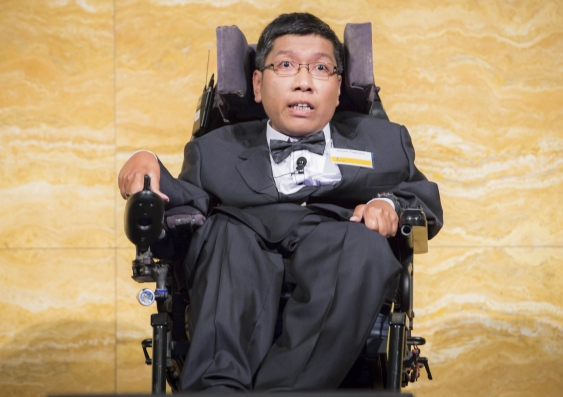 Antoni Tsaputra explained the benefits of disability-inclusive budgeting in his 3-Minute Thesis presentation. Photo: Supplied