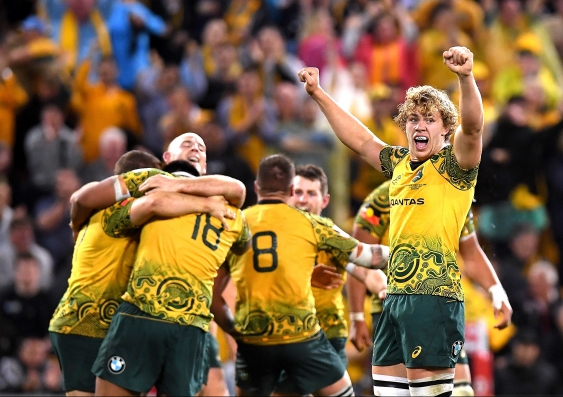UNSW student Ned Hanigan celebrates a win for Australia. Photo: Getty Images