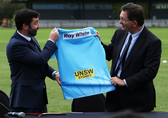 NSW Waratahs CEO Andrew Hore, left, and UNSW President and Vice-Chancellor Professor Ian Jacobs. Photo: Marty Jamieson