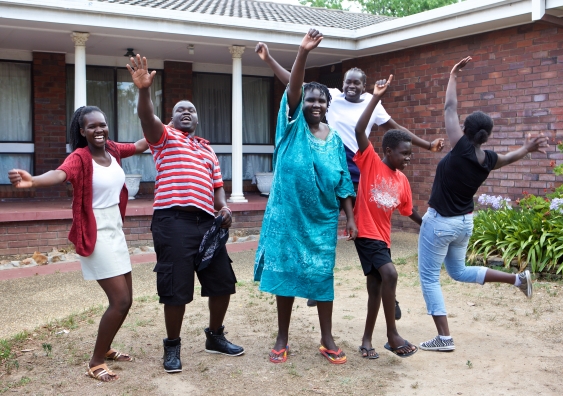 Constance Okot (centre) with her family made their home in Wagga Wagga after fleeing the civil war in Sudan. Photo: Sydney Film Festival