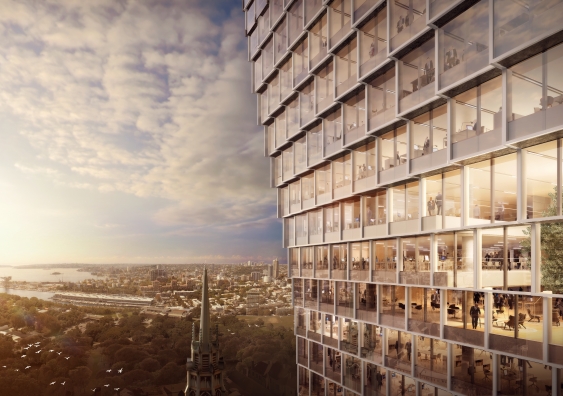 60 Martin Place - an ongoing project by alumnus and UNSW Professor of Practice Ken Maher and HASSELL. The office tower, located at the intersection of two of Sydney's busiest streets, will enhance the city's public space.