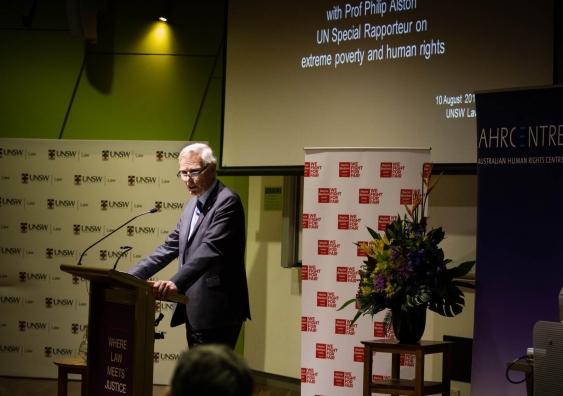 Professor Philip Alston delivers the 2017 Australian Human Rights Centre Annual Lecture at UNSW. Photo: Diane Macdonald