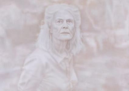 Fiona Lowry, Penelope Seidler (detail), acrylic on canvas, 225 x 185 cm