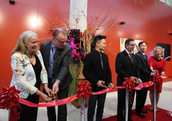 From left, Professor Laura Poole-Warren, Professor Brian Boyle, Mr Chong Sun, Professor Ian Jacobs, Mr Zhihong Zhang and Ms Fiona Docherty at the official opening of the UNSW and Hangzhou Cable Joint Laboratory.