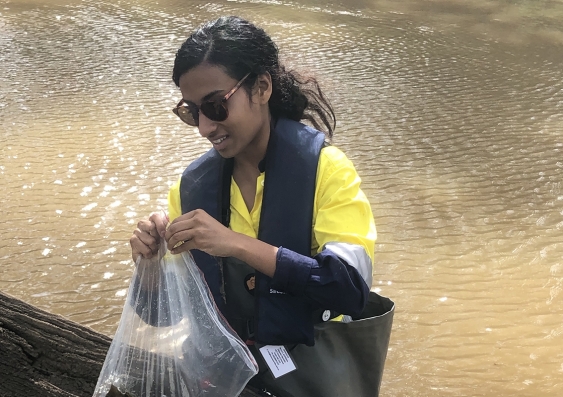 Tashya Miranda working in the field: "It’s been really invigorating to pitch ideas to tackle topics like Sydney’s current drought, and ways we can re-use our waste resources."