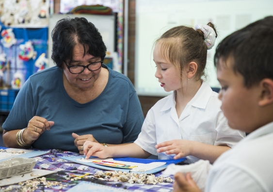 Aunty Maxine Ryan, a local Dharawal woman from La Perouse, works as a Cultural Resident in four schools in Sydney's eastern suburbs. Photo: Katherine Thompson.