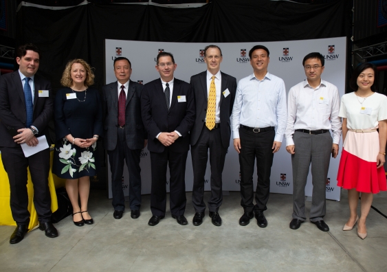 Delegates from UNSW Sydney join the UNSW Sydney China Centre team and local representatives for the centre's official opening, from left: UNSW Pro Vice-Chancellor (International) Laurie Pearcey; UNSW Vice-President, External Relations Fiona Docherty; An Daochang, Deputy Director-General, Torch High Technology Industry Development Centre, Ministry of Science and Technology; UNSW President and Vice-Chancellor Professor Ian Jacobs; Consul-General, Australian Consulate-General, Shanghai, Graeme Meehan; Yangpu District Director Xie Jiangang; Jangpu Deputy Mayor Ding Huanhuan; and UNSW International China Country Director Rachel Wei.