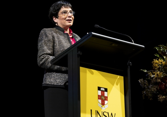 Dr Marlene Kanga AO addresses the audience after being presented with the Ada Lovelace Medal at the recent UNSW Women in Engineering Awards. Photo: UNSW/Ken Leanfore.