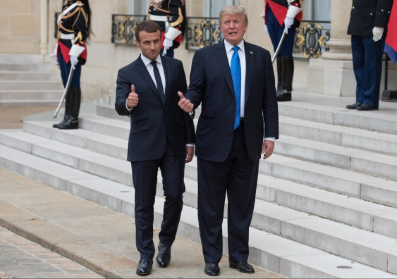Two radically different male figureheads. The French President Emmanuel Macron welcoming US President Donald Trump at the Elysee Palace. Photo: Frederic Legrand - COMEO / Shutterstock.com