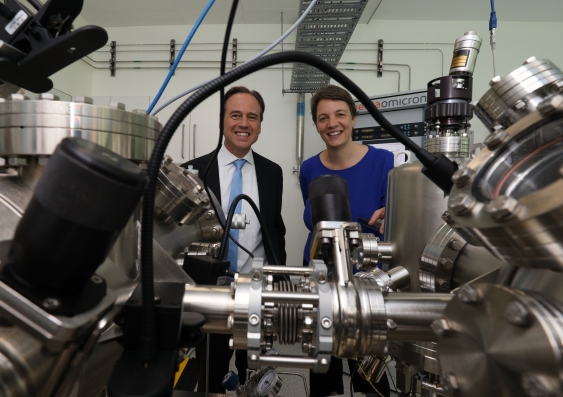 Industry , Innovation and Science Minister Greg Hunt inspects UNSW's quantum labs with UNSW's Professor Michelle Simmons. Photo: Simon Anders