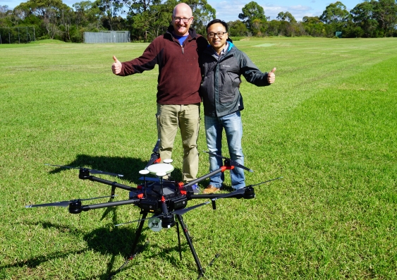 Linke & Linke's James Linke and UNSW Engineering's Dr Johnson Xuesong Shen with the 3D mapping drone.